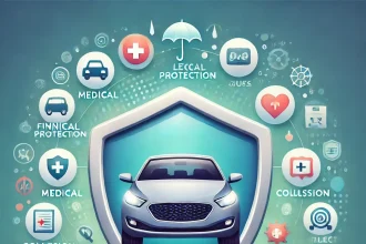 Dall·e 2024 12 12 18.00.49 A Visually Engaging Illustration For A Beginner's Guide To Auto Insurance. The Image Features A Modern Car Under A Protective Shield Symbolizing Finan