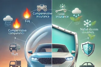 Dall·e 2024 12 13 12.37.26 A Visually Striking Image Comparing Comprehensive Car Insurance And Third Party Insurance. The Image Features Two Halves On The Left, A Shiny, New Ca