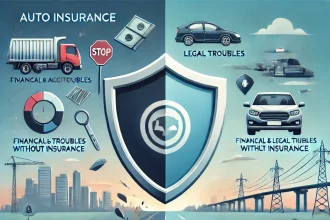 Dall·e 2024 12 13 13.10.11 An Illustration Showing The Importance Of Auto Insurance A Scene Divided Into Two Halves. On One Side, A Car Accident Scene With Damaged Vehicles, Hi