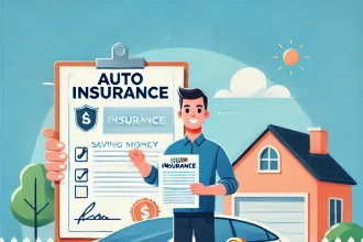 Dall·e 2024 12 14 18.15.18 A Visually Engaging Scene Illustrating The Concept Of Saving Money On Auto Insurance. The Image Features A Happy Driver Holding An Insurance Policy Do