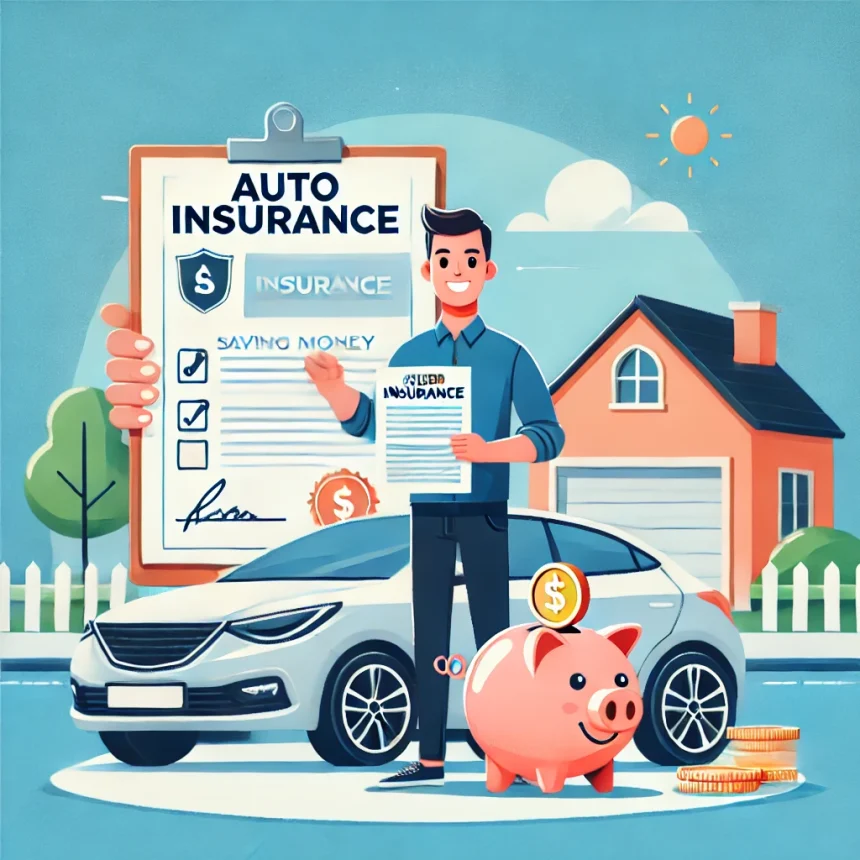 Dall·e 2024 12 14 18.15.18 A Visually Engaging Scene Illustrating The Concept Of Saving Money On Auto Insurance. The Image Features A Happy Driver Holding An Insurance Policy Do