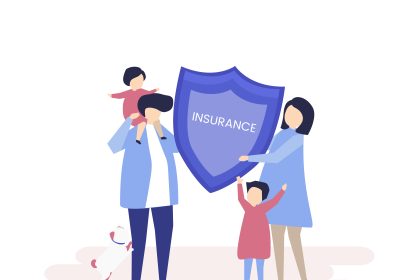 Character Of A Family Holding An Insurance Illustration